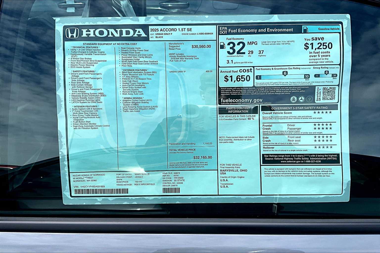 2025 Honda Accord SE - Photo 17