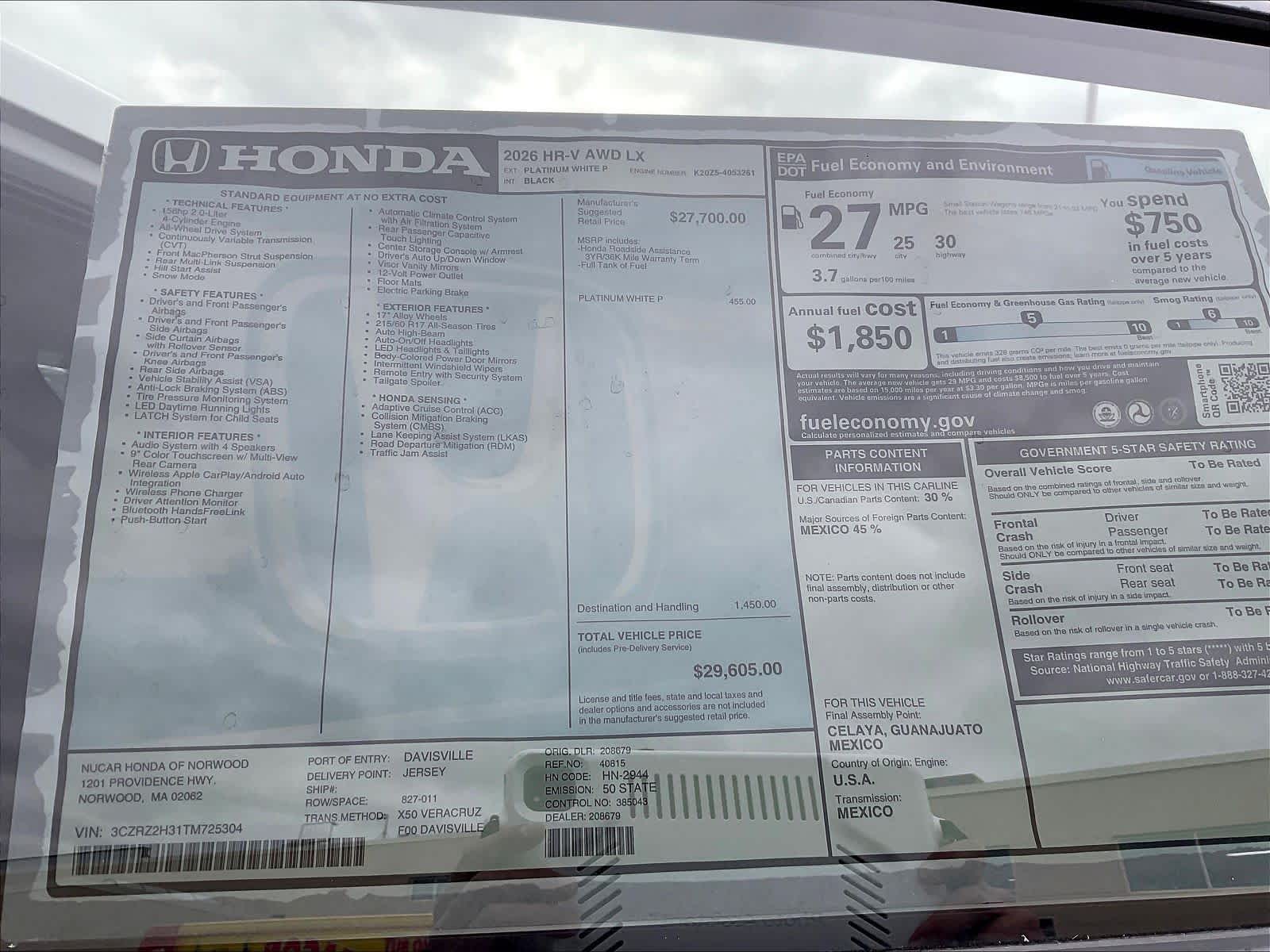 2026 Honda HR-V LX - Photo 18