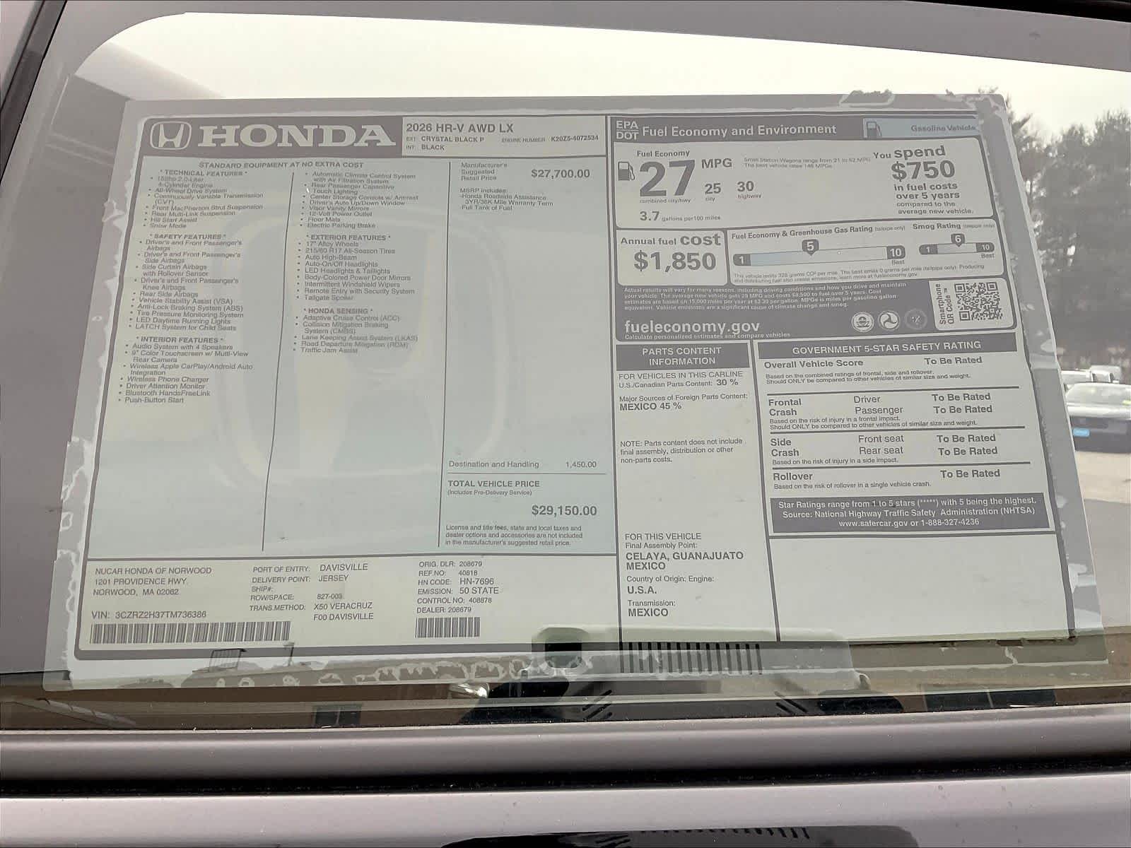 2026 Honda HR-V LX - Photo 18