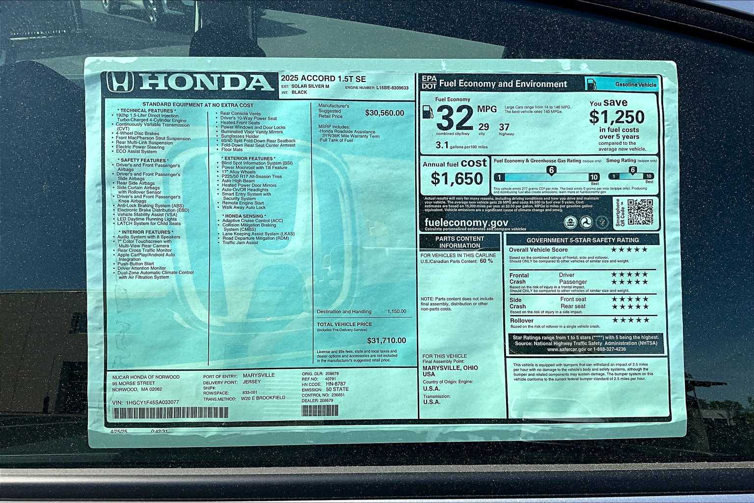 2025 Honda Accord SE - Photo 18