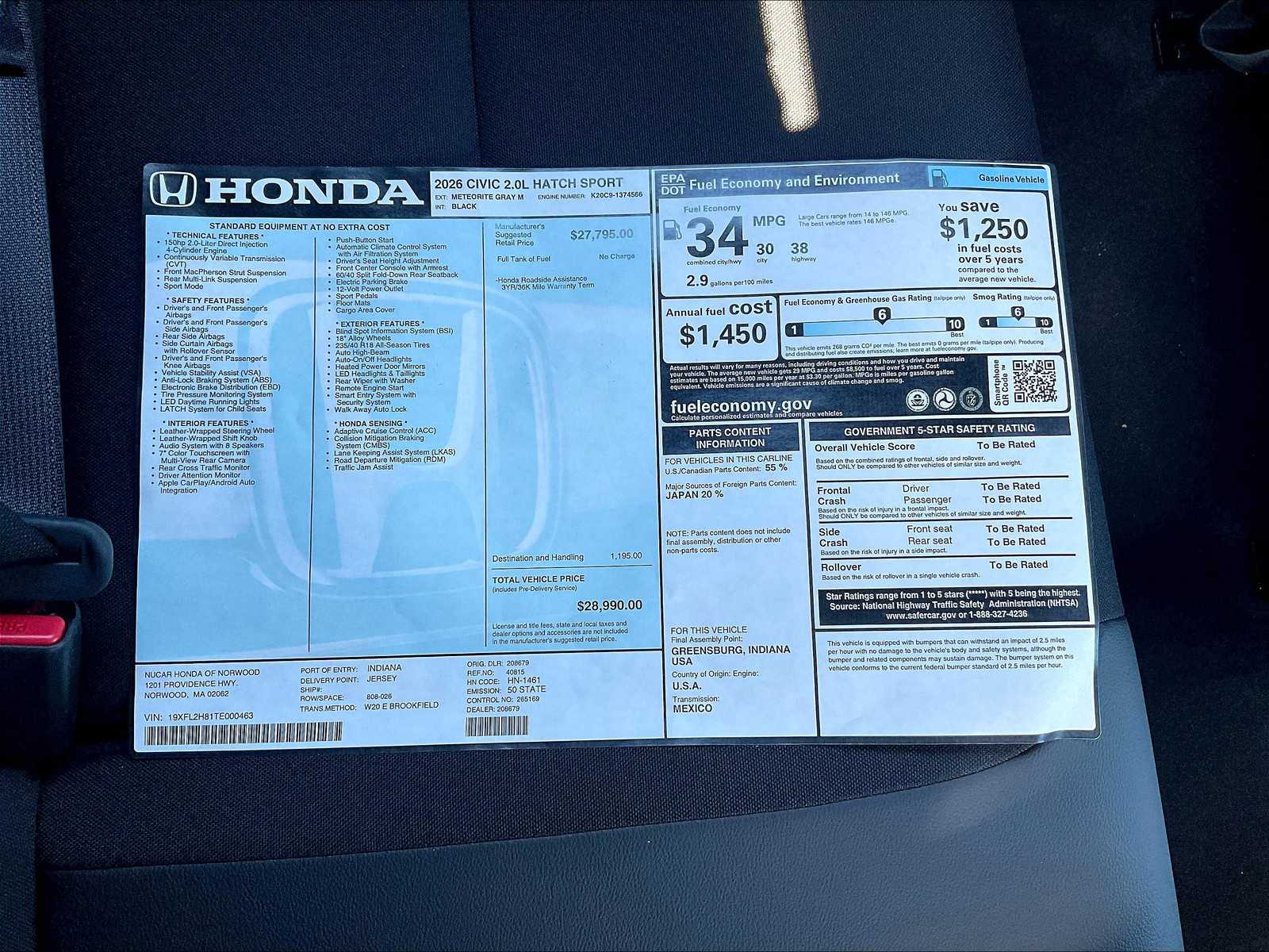 2026 Honda Civic Hatchback Sport - Photo 18