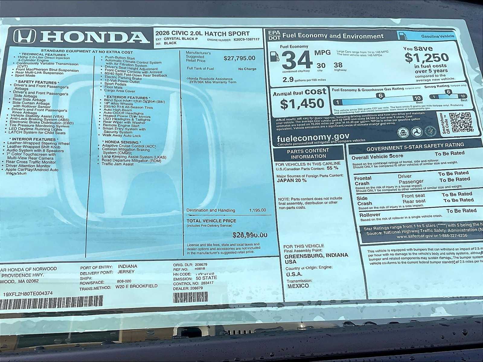 2026 Honda Civic Hatchback Sport - Photo 18