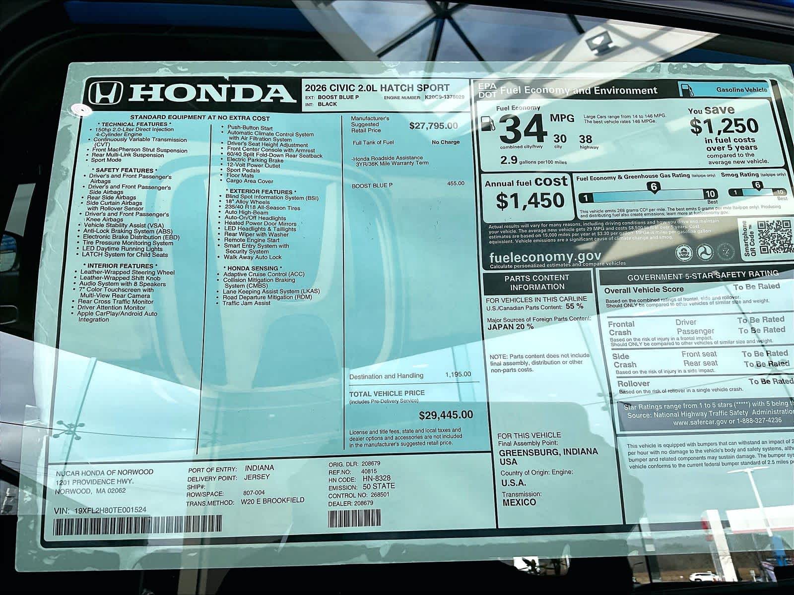 2026 Honda Civic Hatchback Sport - Photo 18