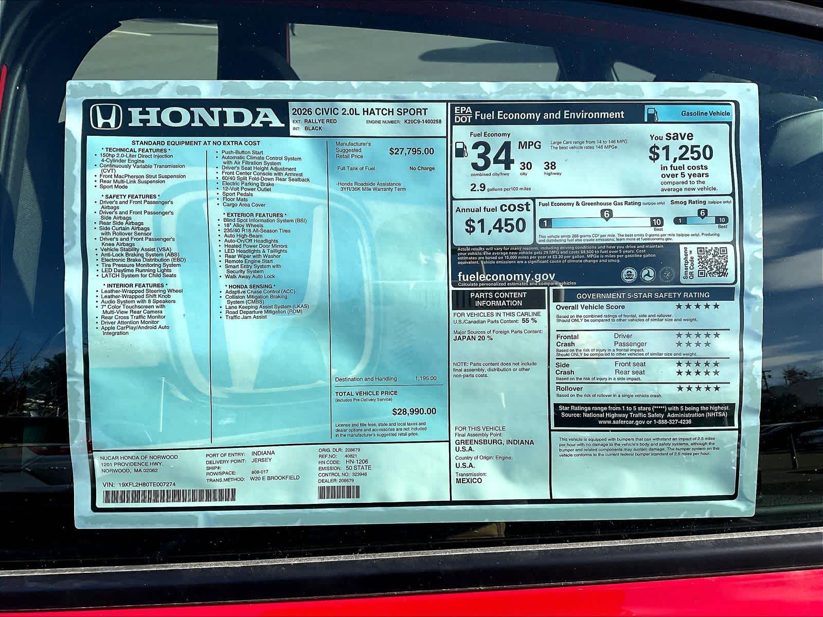 2026 Honda Civic Hatchback Sport - Photo 18